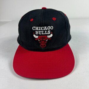 VTG 90s Drew Person NBA Chicago Bulls Snap Back Hat Adjustable Black & Red Cap
